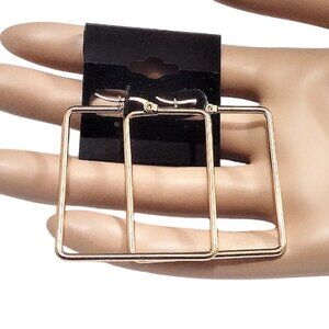 1 1/2" Square Large Hoop Pierced Post Earrings Gold Tone Thin Ring 41mm